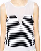 Asos Shell Top In Stripe Ponti With Chiffon Panel - Lyst