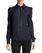 Zac Posen Long-Sleeve Collared Button-Up Blouse - Lyst