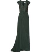 Badgley Mischka Snake-Effect Brocade And Silk-Chiffon Gown - Lyst