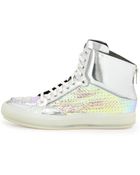 Alejandro Ingelmo Iridescent Grid & Metallic Leather High-Top Sneaker - Lyst