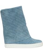 Casadei 90Mm Perforated Suede Wedge Boots - Lyst