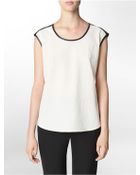 Calvin Klein Embossed Faux Snake + Faux Leather Accent Cap Sleeve Top - Lyst