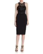 Rachel Gilbert Beaded Illusion-Neck Sheath Dress - Lyst