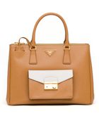 Prada Saffiano Bi-Color Pocket Tote Bag - Lyst