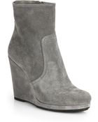 Prada Suede Wedge Ankle Boots - Lyst