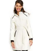 Vince Camuto Petite Faux Leather-Trim Wool-Blend Walker Coat - Lyst