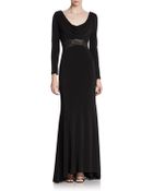 Mark + James By Badgley Mischka Cowlneck Lace-Inset Sheath Gown - Lyst