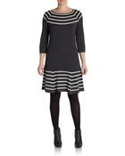 Saks Fifth Avenue Black Pointelle-Striped Sweater Dress - Lyst