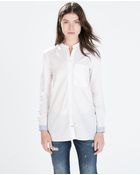 Zara Poplin Shirt With Contrast Fabric Cuffs - Lyst