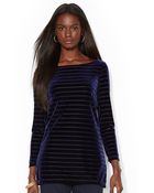 Lauren by Ralph Lauren Petite Striped Velvet Shirt - Lyst