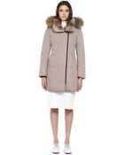 SOIA & KYO Leona Taupe Winter Down Coat With Fur Hood - Lyst
