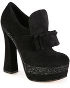 Miu Miu Glitter-coated Suede Bow Platform Booties - Lyst