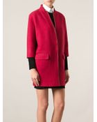 Pinko Leather Trim Coat - Lyst