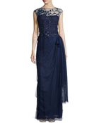 Teri Jon Sequined Embellished Tulle Gown - Lyst