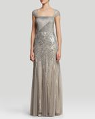Adrianna Papell Gown - Cap Sleeve Open Back Beaded Godet - Lyst