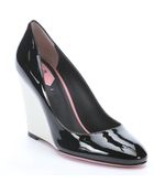 Fendi Black Patent Leather Colorblock Wedge Pumps - Lyst