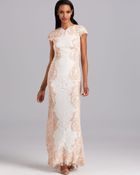 Tadashi Shoji Gown - Cap Sleeve Lace Side Detail - Lyst