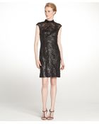 Sue Wong Black Sequin Detail Cap Sleeve High Neck Dress - Lyst