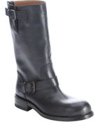 Bottega Veneta Dark Prusse Leather Double Buckle Moto Boots - Lyst