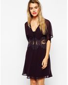 Asos Skater Dress With Lace Inserts And Kimono Sleeves - Lyst