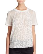 Rebecca Taylor Cap-Sleeve Lace-Clip Voile Top - Lyst