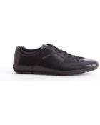 Prada Black Lace Up Tonal Leather Sneaker - Lyst