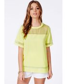 Missguided Ptysia Lime Organza Panel Shell Top - Lyst