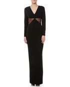 Versace Lace-Inset Long-Sleeve Gown - Lyst