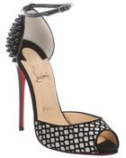 Christian Louboutin Silver And Black Flocked Suede 'Pina' Spiked Peep Toe Pumps - Lyst
