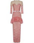Alessandra Rich Lace Illusion Peplum Gown - Lyst
