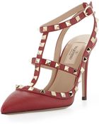 Valentino Rockstud Leather Slingback Sandal Scarlet - Lyst