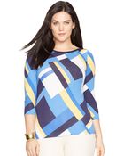 Lauren by Ralph Lauren Plus Size Three-Quarter-Sleeve Geo-Print Top - Lyst