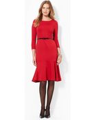 Lauren by Ralph Lauren Belted Peplum Dress - Lyst