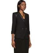 Helmut Lang Black Leather And Crepe Smoking Blazer - Lyst