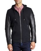 Diesel Cotton Leather Zip-up Hoodie - Lyst