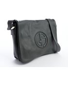 Giorgio Armani Bottle Green Leather Logo Embossed Messenger Bag - Lyst