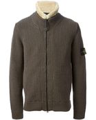 Stone Island Ribbed Knit Cardigan - Lyst