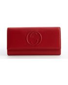 Gucci Red Leather Gg Logo Snap Cover Continental Wallet - Lyst