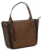 Fendi Brown Leather Pequin Jacquard Trapeze Bag - Lyst