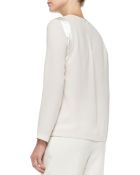 Brunello Cucinelli Long-Sleeve Silk Shoulder-Detail Top - Lyst