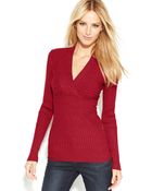 Inc International Concepts Ribbed-Knit Surplice-Neck Long-Sleeve Sweater - Lyst