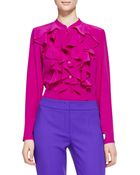 Escada Long-Sleeve Ruffle-Neck Blouse - Lyst