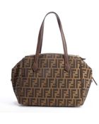 Fendi Brown Canvas And Leather 'Bauletto Piccolo Zucca' Tote - Lyst