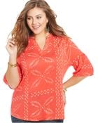 Lucky Brand Jeans Lucky Brand Plus Size Three-Quarter-Sleeve Printed Top - Lyst