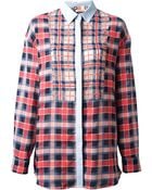MSGM Lace Insert Checked Shirt - Lyst