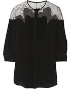 Lela Rose Tulle-Paneled Matte-Satin Blouse - Lyst