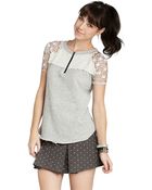BCBGeneration Fleece Lace Sleeve Pullover - Lyst