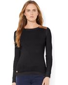 Lauren by Ralph Lauren Ribbed Zip Shoulder Shirt - Lyst