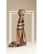 Burberry Exploded Check Wool Silk Scarf - Lyst