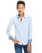 Tommy Hilfiger Pinstriped Chambray-Trim Shirt - Lyst